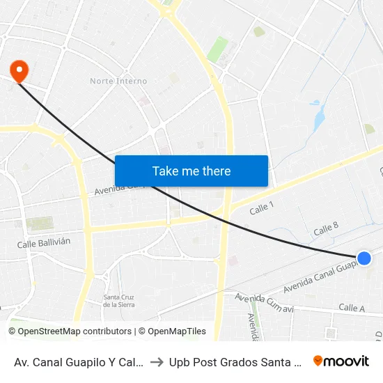 Av. Canal Guapilo Y Calle 9 to Upb Post Grados Santa Cruz map
