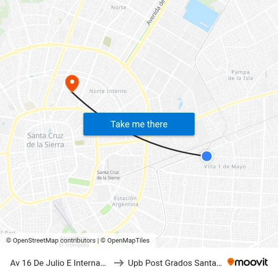 Av 16 De Julio E Internacional to Upb Post Grados Santa Cruz map