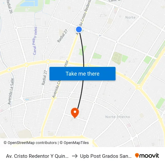 Av. Cristo Redentor Y Quinto Anillo to Upb Post Grados Santa Cruz map