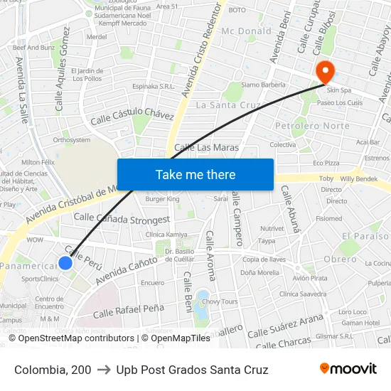 Colombia, 200 to Upb Post Grados Santa Cruz map