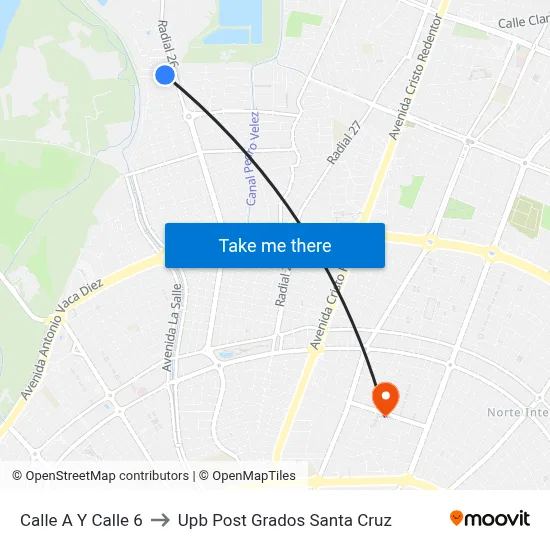 Calle A Y Calle 6 to Upb Post Grados Santa Cruz map