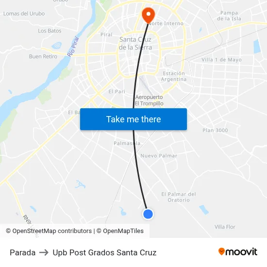 Parada to Upb Post Grados Santa Cruz map
