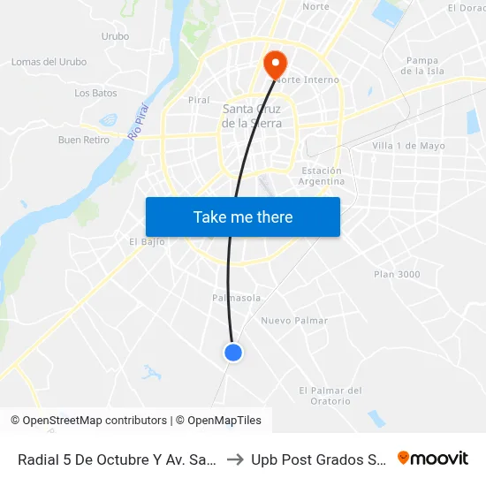 Radial 5 De Octubre Y Av. Santos Dumont to Upb Post Grados Santa Cruz map