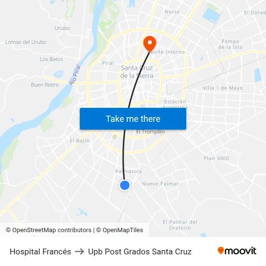 Hospital Francés to Upb Post Grados Santa Cruz map