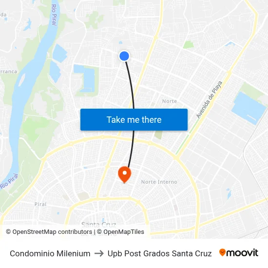 Condominio Milenium to Upb Post Grados Santa Cruz map