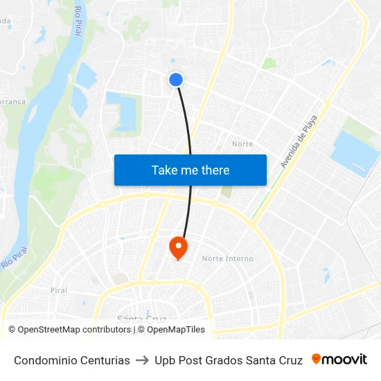 Condominio Centurias to Upb Post Grados Santa Cruz map