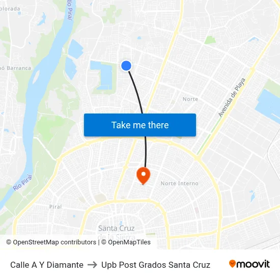 Calle A Y Diamante to Upb Post Grados Santa Cruz map