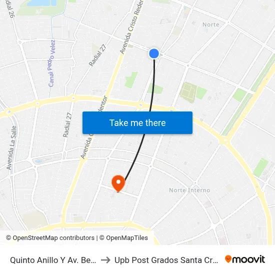 Quinto Anillo Y Av. Beni to Upb Post Grados Santa Cruz map