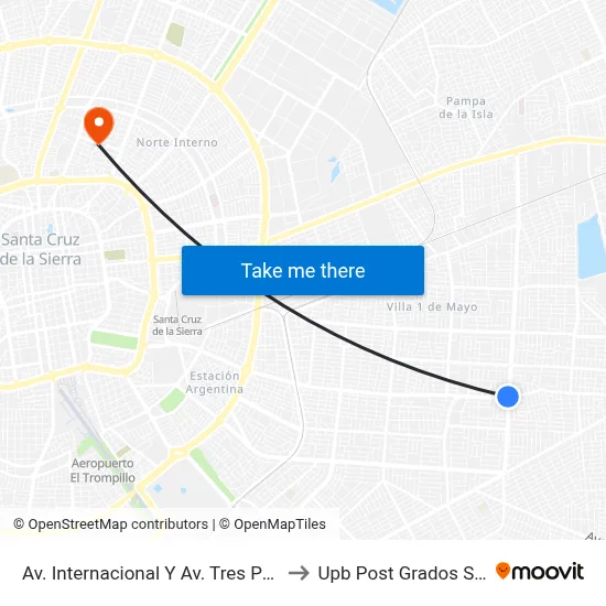 Av. Internacional Y Av. Tres Pasos Al Frente to Upb Post Grados Santa Cruz map
