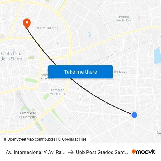 Av. Internacional Y Av. Radial 10 to Upb Post Grados Santa Cruz map