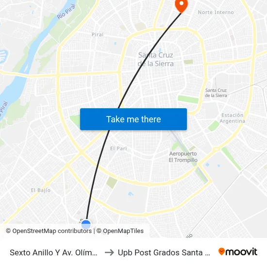 Sexto Anillo Y Av. Olímpica to Upb Post Grados Santa Cruz map