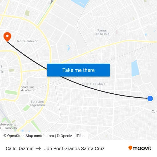 Calle Jazmín to Upb Post Grados Santa Cruz map