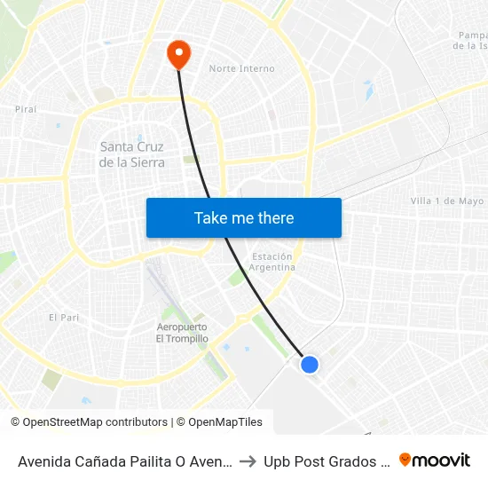 Avenida Cañada Pailita O Avenida Paurito, 5270 to Upb Post Grados Santa Cruz map