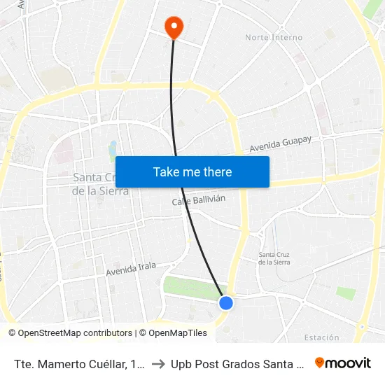 Tte. Mamerto Cuéllar, 1200 to Upb Post Grados Santa Cruz map