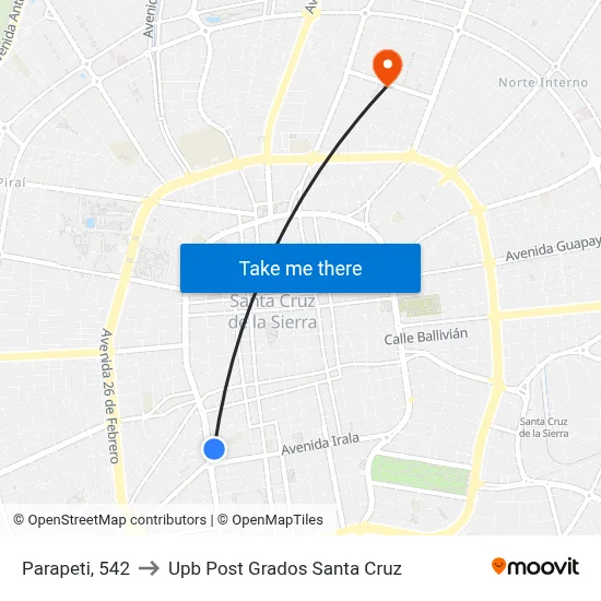 Parapeti, 542 to Upb Post Grados Santa Cruz map