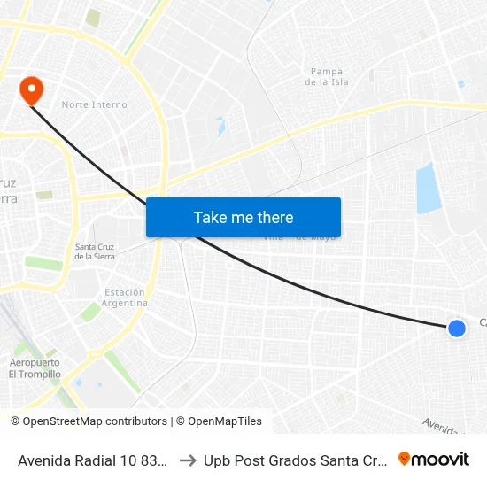 Avenida Radial 10 8320 to Upb Post Grados Santa Cruz map