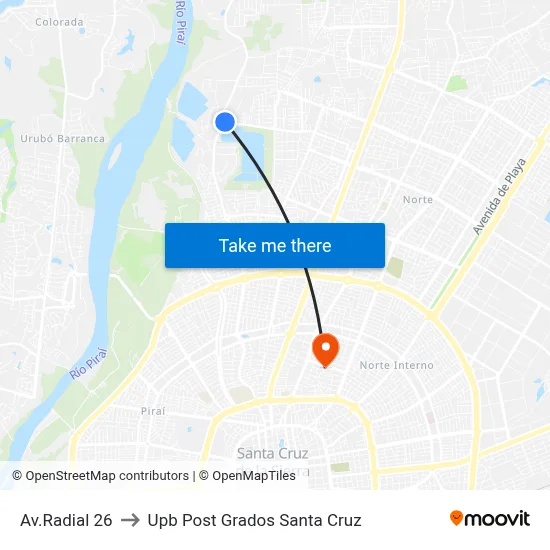 Av.Radial 26 to Upb Post Grados Santa Cruz map