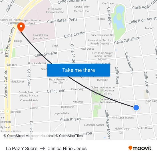 La Paz Y Sucre to Clínica Niño Jesús map