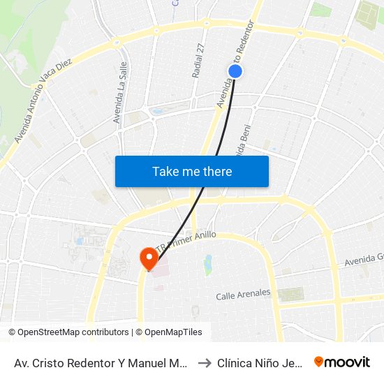 Av. Cristo Redentor Y Manuel Marcó to Clínica Niño Jesús map