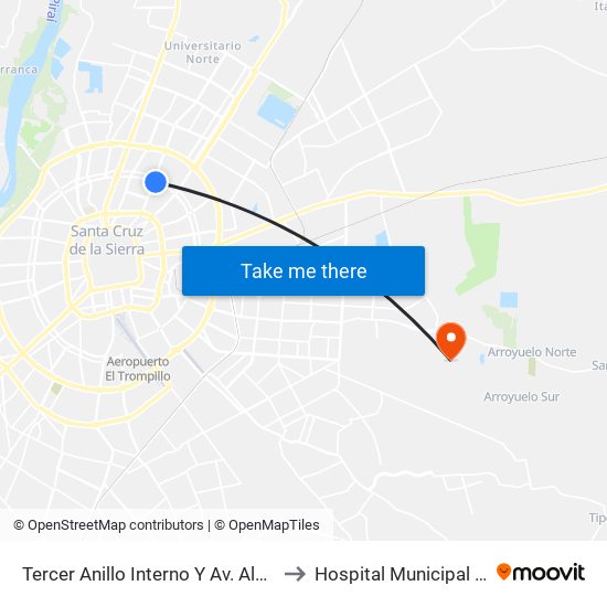 Tercer Anillo Interno Y Av. Alemania to Hospital Municipal Dm7 map