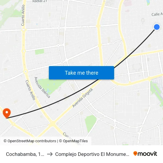 Cochabamba, 171 to Complejo Deportivo El Monumental map