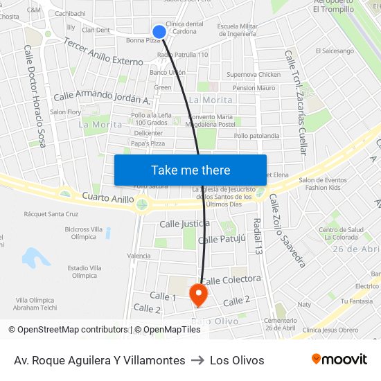 Av. Roque Aguilera Y Villamontes to Los Olivos map