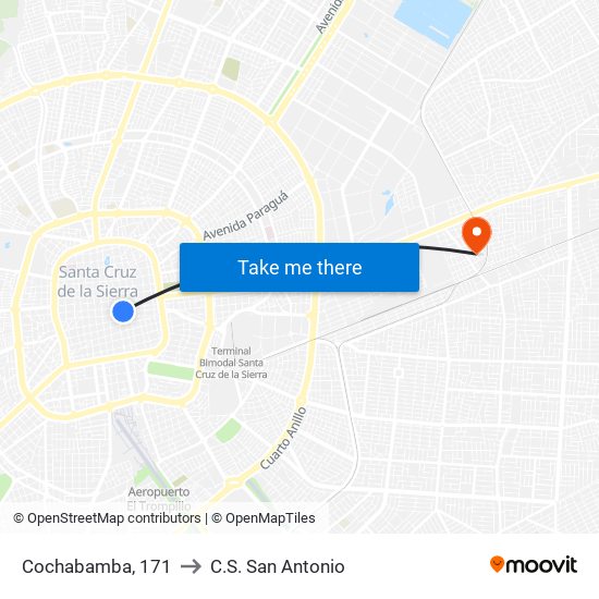 Cochabamba, 171 to C.S. San Antonio map