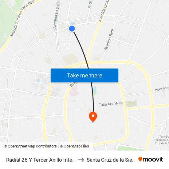 Radial 26 Y Tercer Anillo Interno to Santa Cruz de la Sierra map