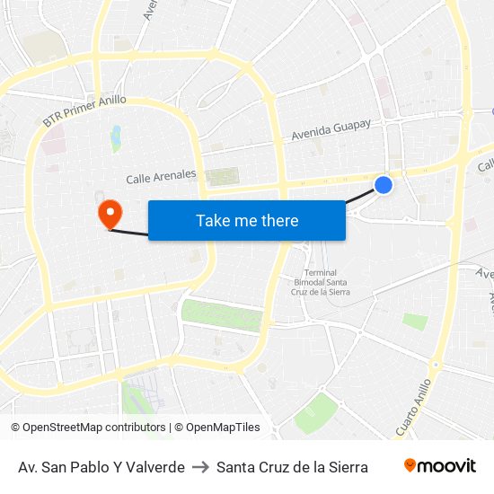 Av. San Pablo Y Valverde to Santa Cruz de la Sierra map