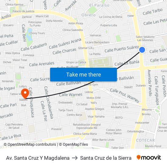 Av. Santa Cruz Y Magdalena to Santa Cruz de la Sierra map