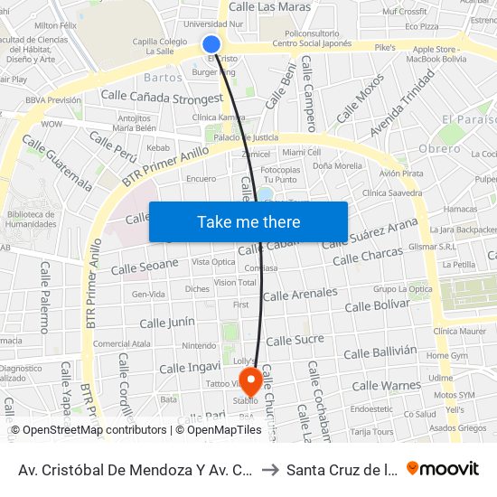 Av.  Cristóbal De Mendoza Y Av. Cristo Redentor to Santa Cruz de la Sierra map