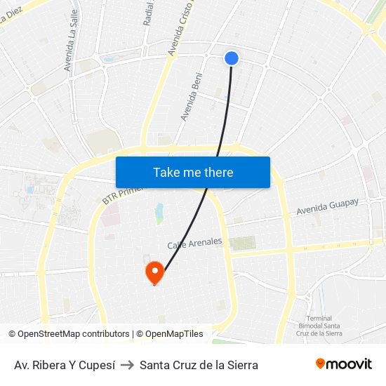 Av. Ribera Y Cupesí to Santa Cruz de la Sierra map