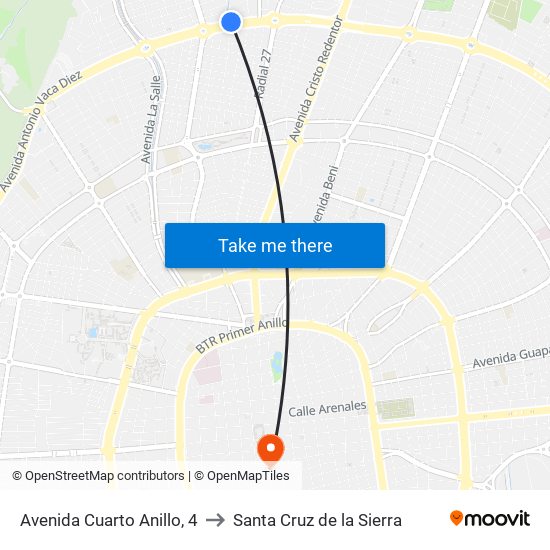 Avenida Cuarto Anillo, 4 to Santa Cruz de la Sierra map