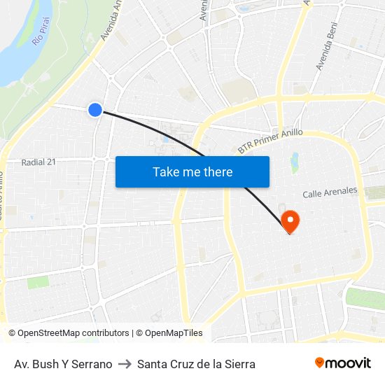 Av. Bush Y Serrano to Santa Cruz de la Sierra map