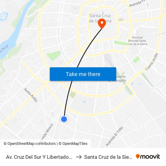 Av. Cruz Del Sur Y Libertadores to Santa Cruz de la Sierra map