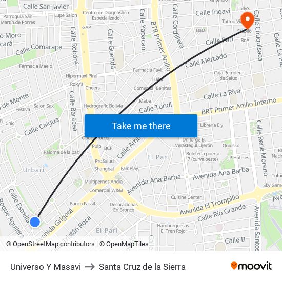 Universo Y Masavi to Santa Cruz de la Sierra map