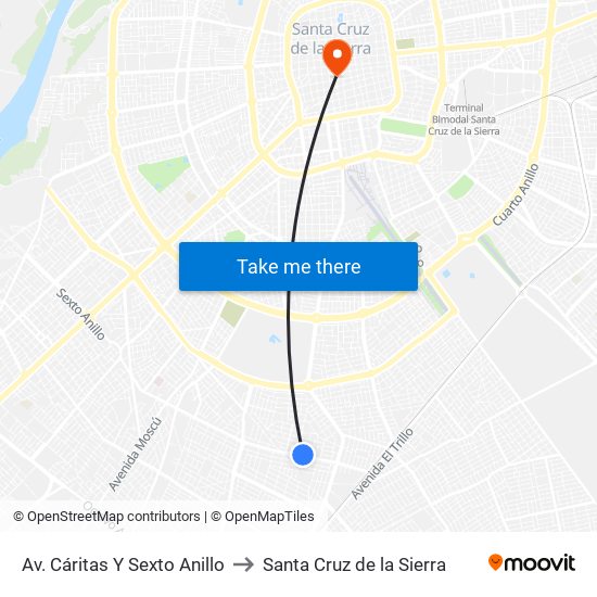 Av. Cáritas Y Sexto Anillo to Santa Cruz de la Sierra map