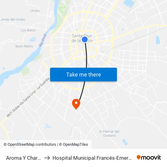 Aroma Y Charcas to Hospital Municipal Francés-Emergencia map