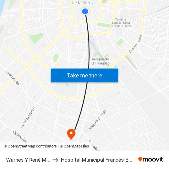 Warnes Y René Moreno to Hospital Municipal Francés-Emergencia map