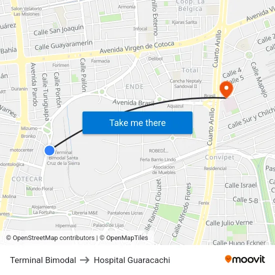 Terminal Bimodal to Hospital Guaracachi map