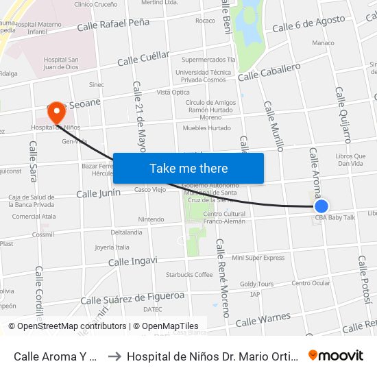 Calle Aroma Y Sucre to Hospital de Niños Dr. Mario Ortiz Suárez map