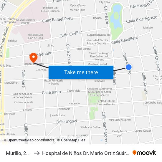 Murillo, 230 to Hospital de Niños Dr. Mario Ortiz Suárez map