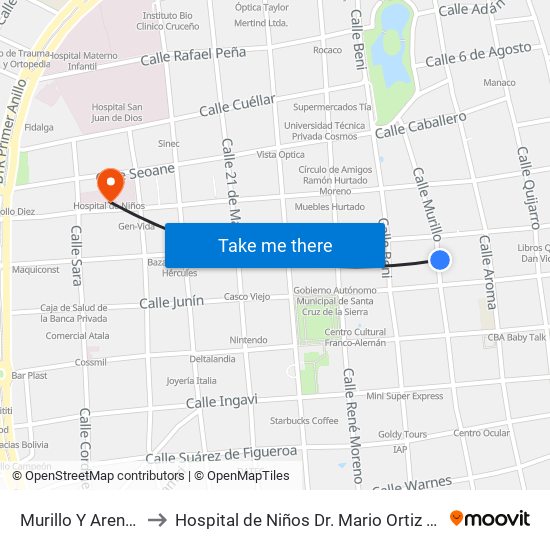 Murillo Y Arenales to Hospital de Niños Dr. Mario Ortiz Suárez map