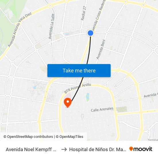 Avenida Noel Kempff Mercado, 1251 to Hospital de Niños Dr. Mario Ortiz Suárez map