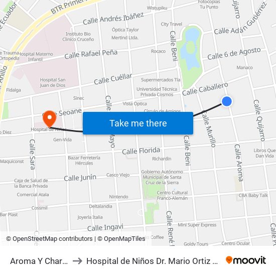 Aroma Y Charcas to Hospital de Niños Dr. Mario Ortiz Suárez map