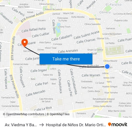 Av. Viedma Y Ballivían to Hospital de Niños Dr. Mario Ortiz Suárez map