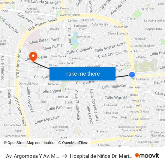 Av. Argomosa Y Av. Melchor Pinto to Hospital de Niños Dr. Mario Ortiz Suárez map