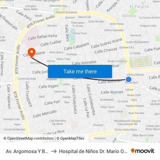 Av. Argomosa Y Ballivián to Hospital de Niños Dr. Mario Ortiz Suárez map