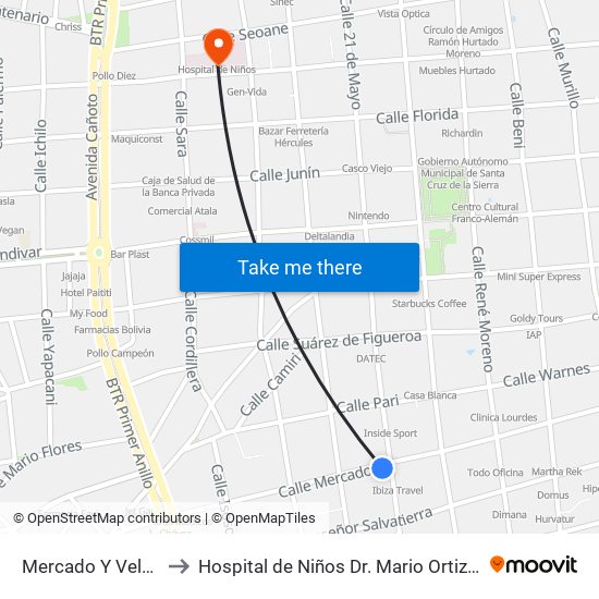 Mercado Y Velasco to Hospital de Niños Dr. Mario Ortiz Suárez map