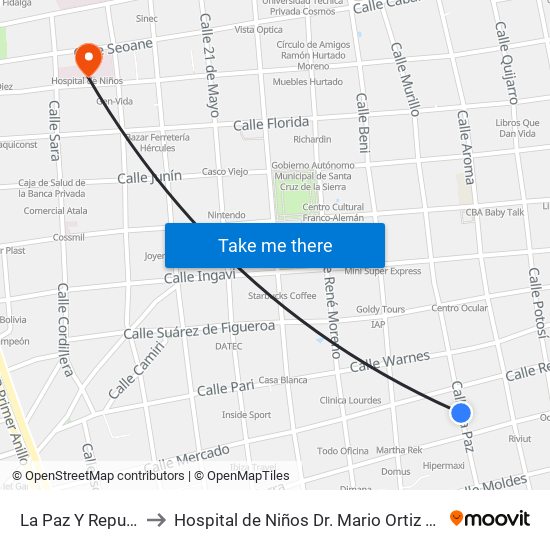 La Paz Y Republiquetas to Hospital de Niños Dr. Mario Ortiz Suárez-Emergencia map